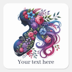 Sticker Carré Femme mignonne enceinte maman ajouter un texte