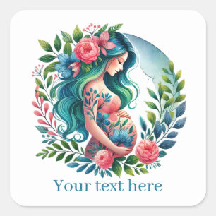 Sticker Carré Femme mignonne enceinte maman ajouter un texte
