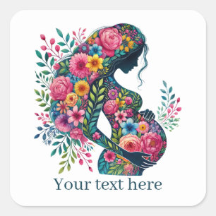 Sticker Carré Femme mignonne enceinte maman ajouter un texte