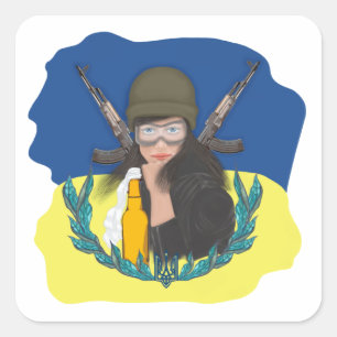 Sticker Carré Femme militaire ukrainienne. Ukraine forte