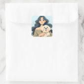 Sticker Carré Femme moderne Whimsical et son chien (Sac)