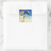Sticker Carré Femme Monet avec un parasol face droit (Sac)