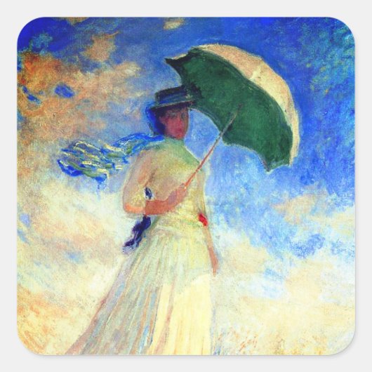 Sticker Carré Femme Monet avec un parasol face droit (Devant)