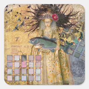 Sticker Carré Femme Poisson Vintage Gothique Classique