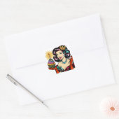 Sticker Carré Femme rétro avec Cupcake d'anniversaire (Enveloppe)