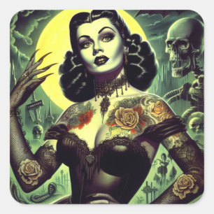 Sticker Carré Femme Tattoo Goth