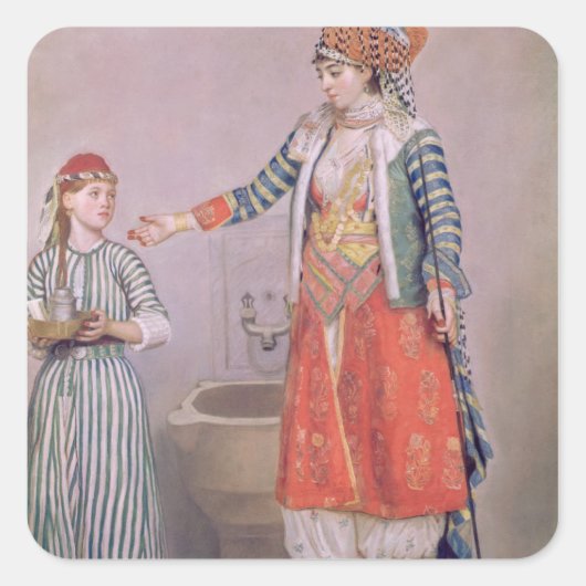 Sticker Carré Femme turque avec son serviteur (Devant)