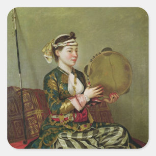 Sticker Carré Femme turque avec Tambourin