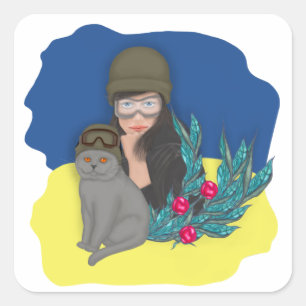 Sticker Carré Femme ukrainienne militaire