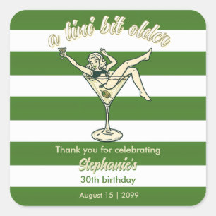 Sticker Carré Femme Un Peu Plus Âgée Martini Rétro 30e Anniversa