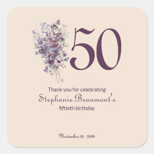 Sticker Carré Femme Unique Fleur de Prune Crème 50e Anniversaire