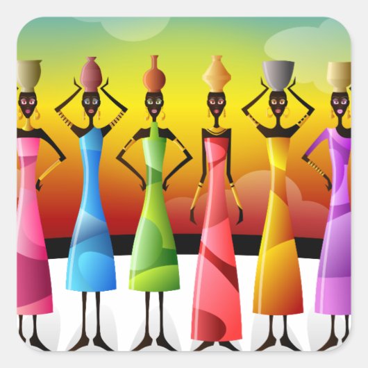 Sticker Carré Femmes africaines avec poterie sur la tête (Devant)