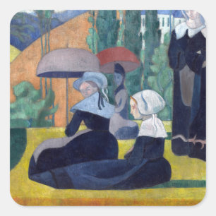 Sticker Carré Femmes bretonnes avec des parapluies d'Emile Berna