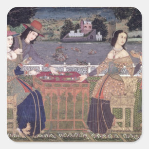 Sticker Carré Femmes portugaises mangeant un repas, Goa