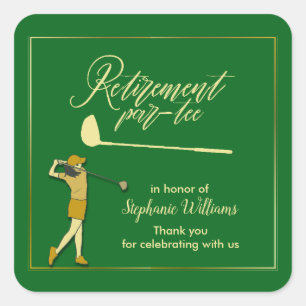 Sticker Carré Femmes Retraite Golf Party Classic Green Golden