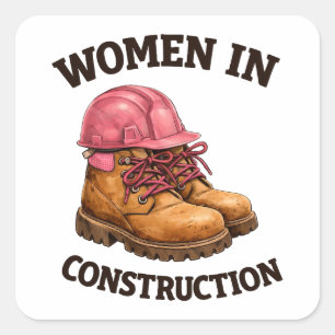 Sticker Carré Femmes sur des bottes de travail de construction e