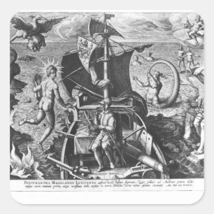 Sticker Carré Ferdinand Magellan à bord de sa caravelle, 1522
