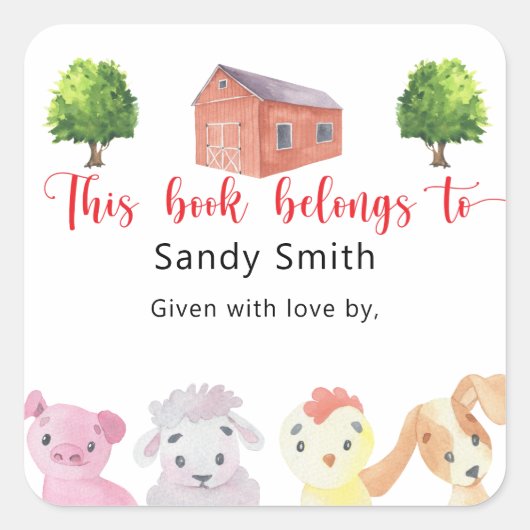 Sticker Carré Ferme - ce livre appartient à (Devant)