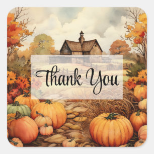 Sticker Carré Ferme citrouille automne récolte Thanksgiving Merc
