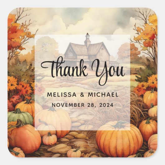Sticker Carré Ferme citrouille automne récolte Thanksgiving Merc (Devant)