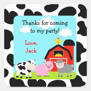 Sticker Carré Ferme de Barnyard Baby shower d'anniversaire en fa