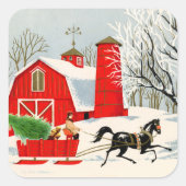 Sticker Carré ferme de Noël rétro (Devant)