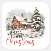 Sticker Carré Ferme de Noël rustique de petite ville (Devant)
