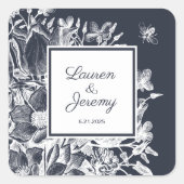Sticker Carré Ferme mariage Florale Marine & Blanc (Devant)