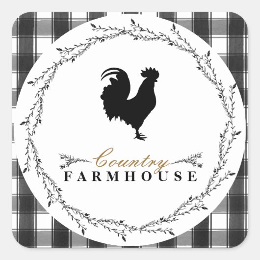 Sticker Carré Ferme Russe Plaid Black White Buffalo Check (Devant)