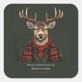 Sticker Carré Ferme Rustique Plaid Deer Et Vert (Devant)