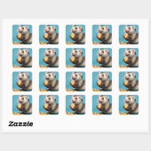 Sticker Carré Ferret Cute Manger Fromage Poufs (Feuille)