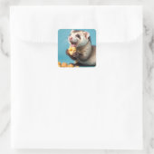 Sticker Carré Ferret Cute Manger Fromage Poufs (Sac)