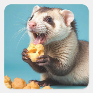Sticker Carré Ferret Cute Manger Fromage Poufs
