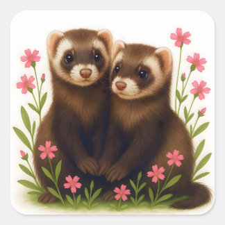 Sticker Carré Ferret Friends