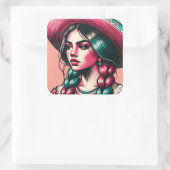 Sticker Carré Festif belle Mexicaine (Sac)