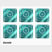 Sticker Carré Festif Blue Foil Snowflakes Monogramme Nom (Feuille)