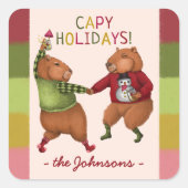 Sticker Carré Festif Capybara jeu de Noël avec nom de famille (Devant)