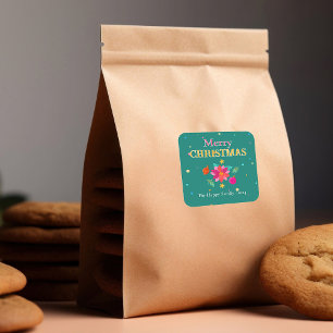 Sticker Carré Festif coloré Floral Vert rose Noël