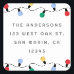 Sticker Carré Festif Colorful Christmas Lights Retourner l'adres<br><div class="desc">Ces étiquettes d'adresse de retour de vacances amusantes et colorées comprennent des brins de Noël rétro festifs et une typographie moderne. Consultez la collection pour la coordination des articles !</div>
