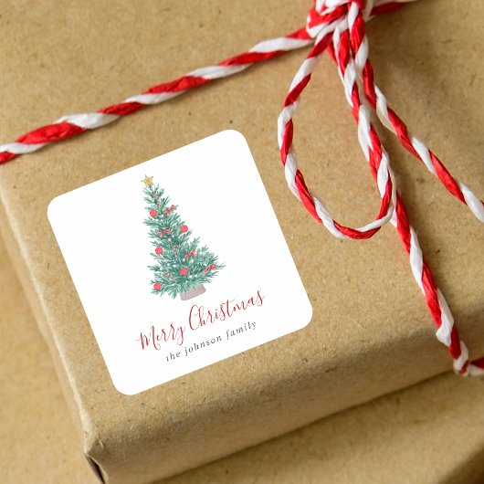 Sticker Carré Festif de Noël simple aquarelle