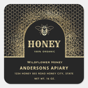 Sticker Carré Festif élégant moderne miel d'abeille miel pot de 