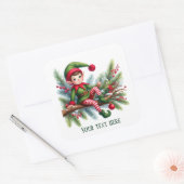 Sticker Carré Festif elf de Noël ajouter du texte (Enveloppe)