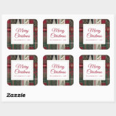 Sticker Carré Festif moderne Noël Rustique Plaid Motif (Feuille)