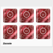 Sticker Carré Festif Red Foil Snowflakes Nom du monogramme (Feuille)