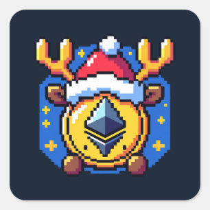 Sticker Carré Festif Rindeer en Crypto - Funny Pixel Art Holiday