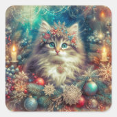 Sticker Carré Festif Vintage Christmas Kitty (Devant)