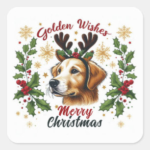 Sticker Carré Festin Reindeer Golden Retriever Chien Noël