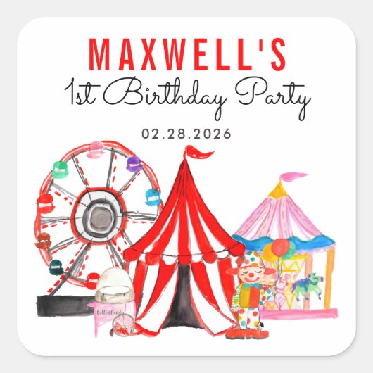 Sticker Carré Festival de cirque du Carnaval de Cute Anniversair (Devant)