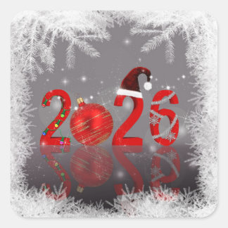Sticker Carré Festive 2026 Red Merry Christmas New Year