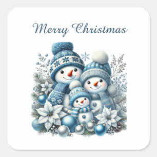 Sticker Carré Festive bonhomme de neige personnalisable Joyeux N